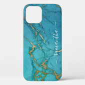 Turquoise Gold Marble Stone Handgeschriebener Name Case-Mate iPhone Hülle (Rückseite)
