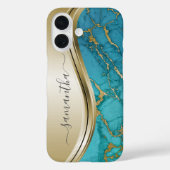 Turquoise Gold Marble Stone Handgeschriebener Name Case-Mate iPhone Hülle (Rückseite)
