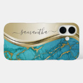 Turquoise Gold Marble Stone Handgeschriebener Name Case-Mate iPhone Hülle (Rückseite (Horizontal))