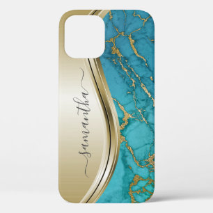 Turquoise Gold Marble Stone Handgeschriebener Name Case-Mate iPhone Hülle