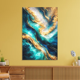 Turquoise & Gold Marble Swirls Canvas Print Leinwanddruck