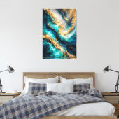 Turquoise & Gold Marble Swirls Canvas Print Leinwanddruck (Insitu (Schlafzimmer))