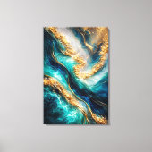 Turquoise & Gold Marble Swirls Canvas Print Leinwanddruck (Vorderseite)