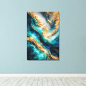 Turquoise & Gold Marble Swirls Canvas Print Leinwanddruck (Insitu (Holzboden))