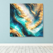 Turquoise & Gold Marble Swirls Canvas Print Leinwanddruck (Insitu (Holzboden))