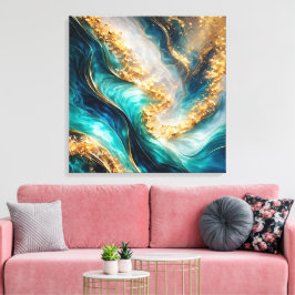 Turquoise & Gold Marble Swirls Canvas Print Leinwanddruck