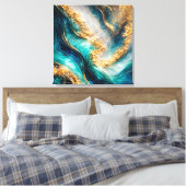 Turquoise & Gold Marble Swirls Canvas Print Leinwanddruck (Insitu (Schlafzimmer))
