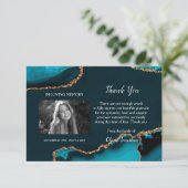 Turquoise & Gold Memorial Danke Karte (Stehend Vorderseite)