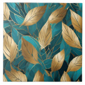 Turquoise Gold Modern Boho Blätter Collection Fliese (Vorderseite)