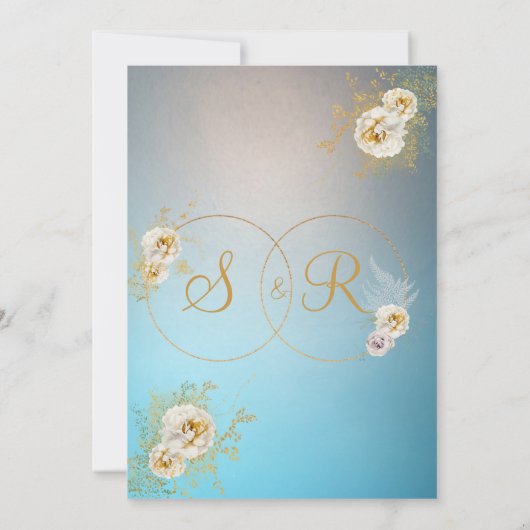 Turquoise Gold Monogram Name Initial Wedding Save The Date (Rückseite)