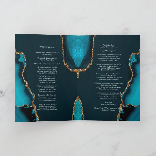 Turquoise & Gold Order of Service Folded Program Programm (Innenseite)