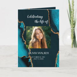 Turquoise & Gold Order of Service Folded Program Programm