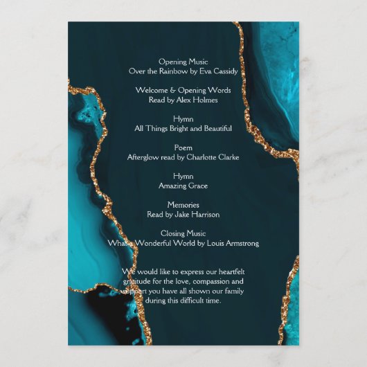 Turquoise & Gold Order of Service Program Programm (Rückseite)