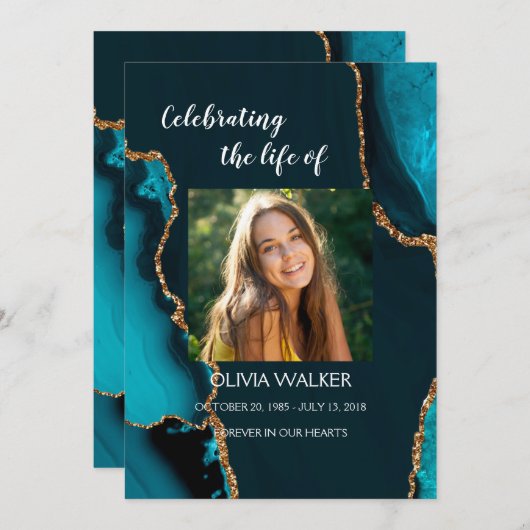 Turquoise & Gold Order of Service Program Programm (Vorne/Hinten)