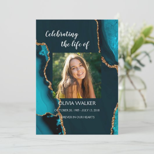 Turquoise & Gold Order of Service Program Programm (Stehend Vorderseite)