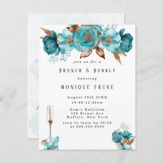 Turquoise Gold Peony Rahmen Brunch & Bubbly lädt e Einladung