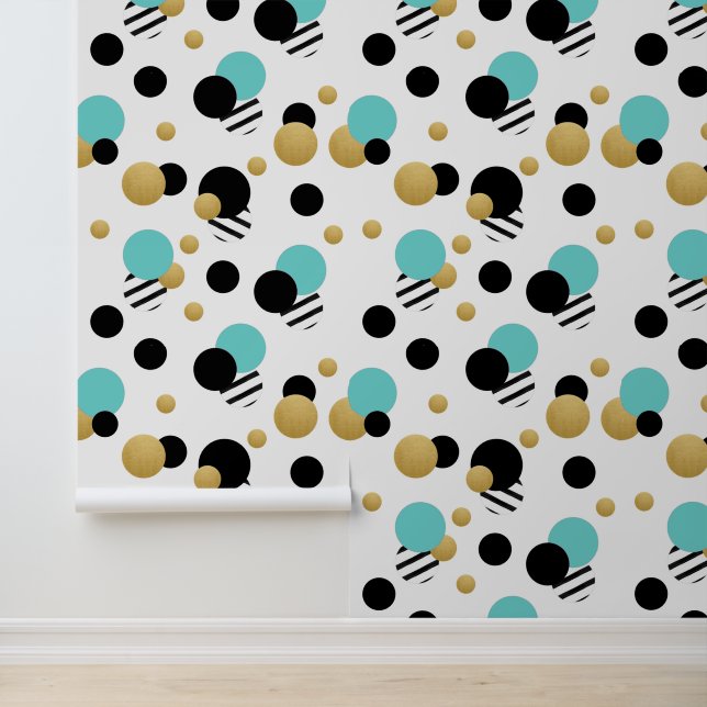 Turquoise Gold Polka Dot Tapete (Anwendung)