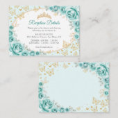 Turquoise Gold Quinceanera Reception Details Begleitkarte (Vorne/Hinten)