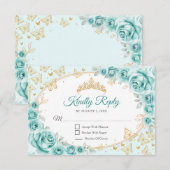 Turquoise Gold Quinceanera Reply RSVP Karte (Vorne/Hinten)