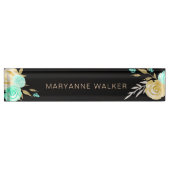 Turquoise Gold Rose | Personalisierter Schreibtisc Namensplakette (Vorderseite)