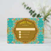 Turquoise Gold Satin Lace RSVP Karte (Stehend Vorderseite)