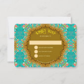Turquoise Gold Satin Lace RSVP Karte (Vorderseite)