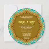Turquoise Gold Satin Lace & Tiara Quinceañera Einladung (Rückseite)