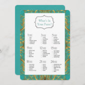Turquoise Gold Schnörkel Brautparty Game Einladung (Vorne/Hinten)