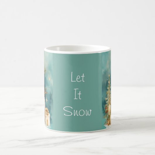 Turquoise & Gold Snowman with Christmas Tree Kaffeetasse (Mittel)