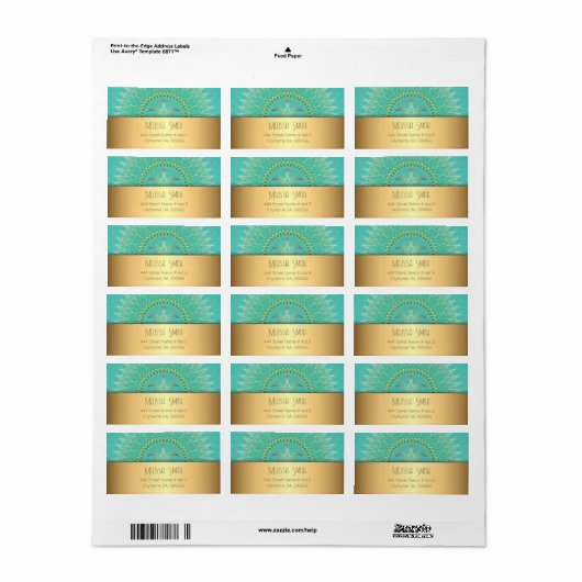 Turquoise Gold Turtle Animal Tribal Adressaufkleber (Vorne)