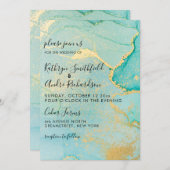 Turquoise Gold Vintage Hochzeit Einladung (Vorne/Hinten)