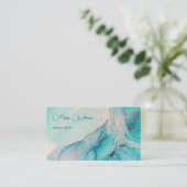 Turquoise Gold Watercolor Business Card Visitenkarte (Stehend Vorderseite)