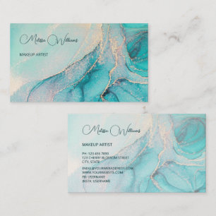 Turquoise Gold Watercolor Business Card Visitenkarte