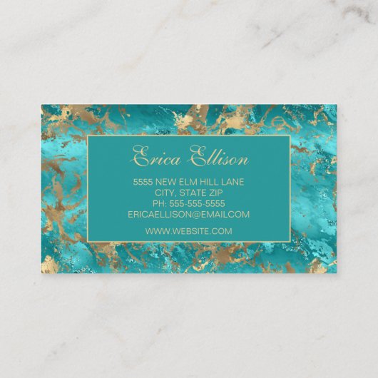 Turquoise Gold Wedding Planner Visitenkarte (Rückseite)