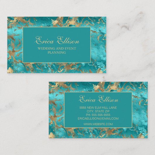 Turquoise Gold Wedding Planner Visitenkarte (Vorne/Hinten)