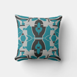 Turquoise Gray Black Mediterranean Mosaic Motif Kissen