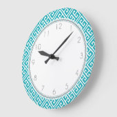 Turquoise Greek Key Pattern Große Wanduhr (Winkel)