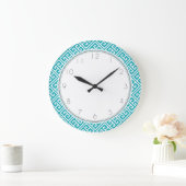 Turquoise Greek Key Pattern Große Wanduhr (Zuhause)