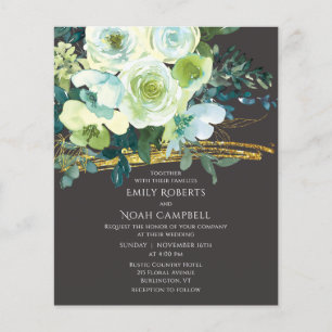 Turquoise Green Floral Gold Foto Hochzeit Flyer
