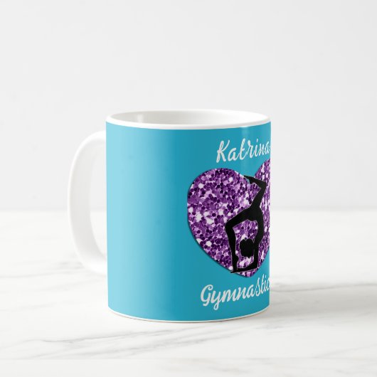 Turquoise Gymnastik und Lila Personalisierte Kaffeetasse (Vorderseite Links)