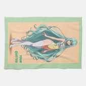 Turquoise Hair Anime Girl Geschirrtuch (Horizontal)