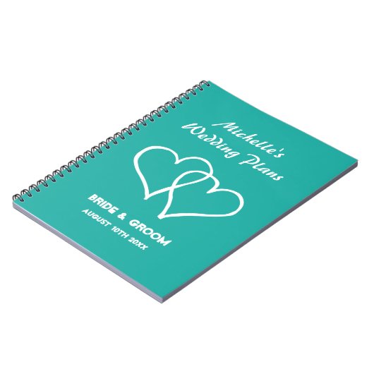 Turquoise Herz Hochzeitsplaner Notebook Notizblock (Linke Seite)