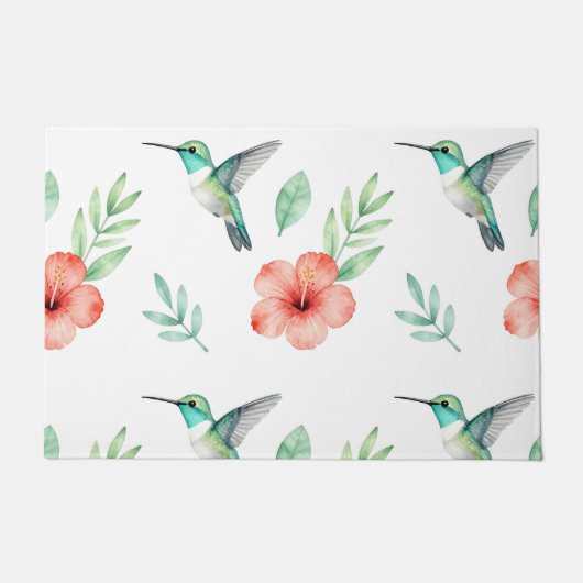Turquoise Hummingbird Hibiscus Pattern Fußmatte (Vorderseite)