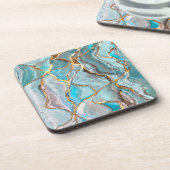 Turquoise Kintsugi Geode Getränkeuntersetzer (Linke Seite)