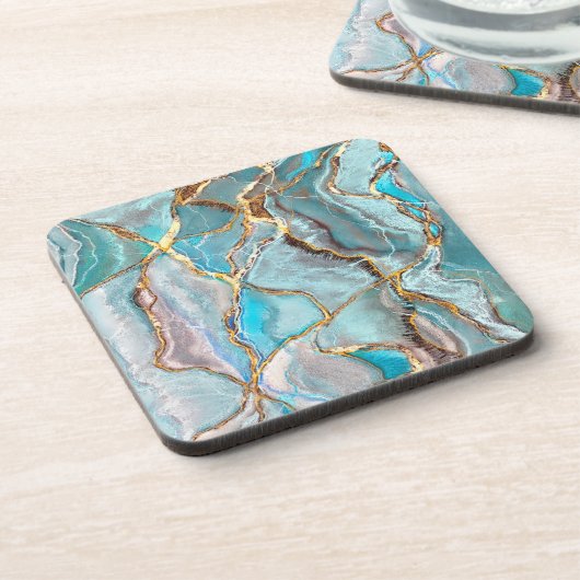Turquoise Kintsugi Geode Getränkeuntersetzer (Linke Seite)