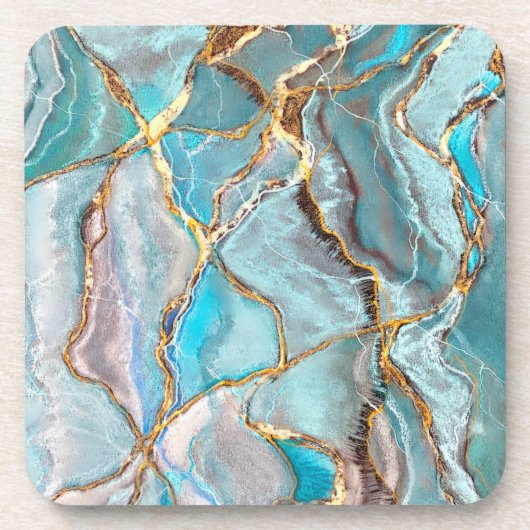 Turquoise Kintsugi Geode Getränkeuntersetzer (Vorderseite)