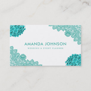 Turquoise Lace Floral Wedding Event Planner Visitenkarte