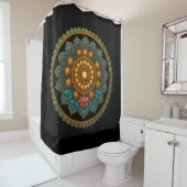 Turquoise Lotus Mandala Art | Black Boho Graphic Duschvorhang (Beispiel)
