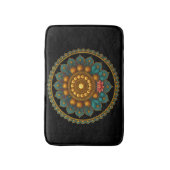 Turquoise Lotus Mandala - Black Boho Graphic Art Badematte (Vorderseite Vertikal)