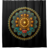 Turquoise Lotus Mandala - Black Boho Graphic Art Duschvorhang (Vorderseite)